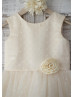 Ivory Polka Dot Tulle Champagne Lining Knee Length Flower Girl Dress